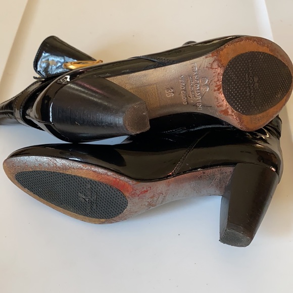 Franco Martini Made in Italy black leather lacquer boots gold buckle size 5.5 - Picture 8 of 9